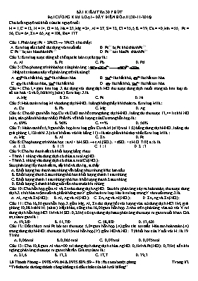 Bài kiểm tra 30 phút chương Đại cương kim loại Dãy điện hóa II